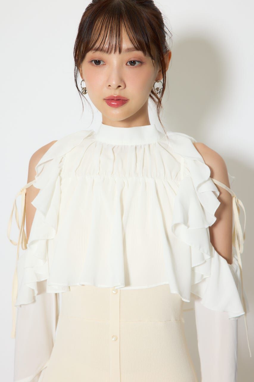 rienda「オープンショルダーフリルニットセットワンピース」|ワンピース|