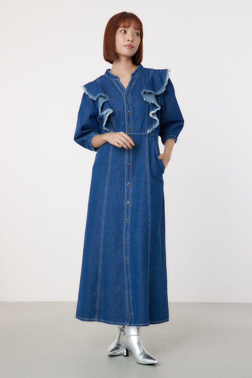 RODEO CROWNS「フリルデザインデニムロングワンピース」|ワンピース|BLU