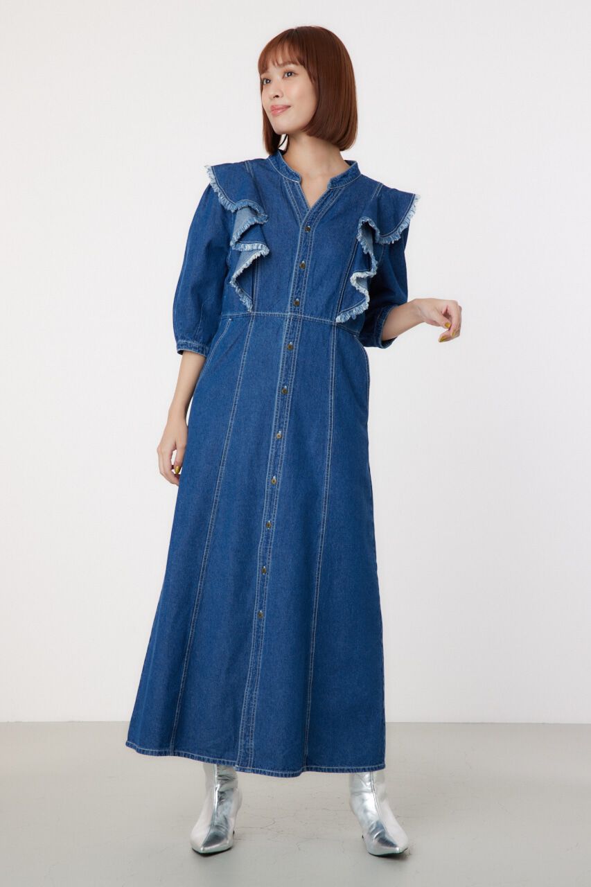 RODEO CROWNS「フリルデザインデニムロングワンピース」|ワンピース|