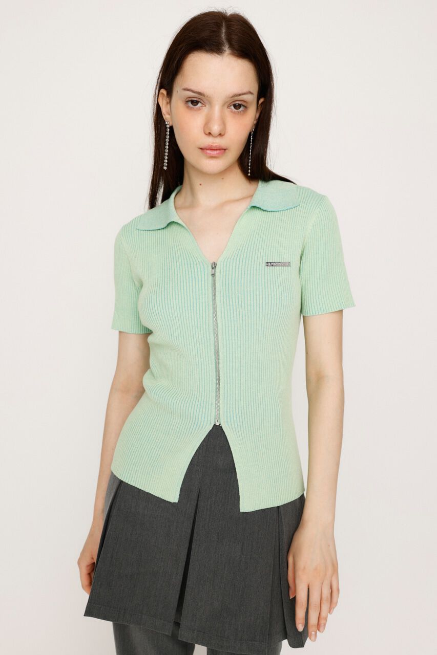 SLY「DUAL COLOR FRONT ZIP KNIT トップス」|ニット・セーター|L/GRN1