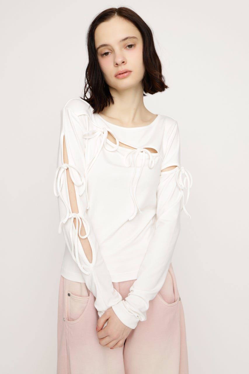 SLY「CUT OUT RIBBON トップス」|Tシャツ・カットソー|O/WHT1