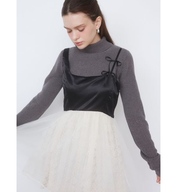 CALNAMUR「ROSE ASYMMETRY MINI OP/ローズアシンメトリーミニワンピース」|ワンピース|