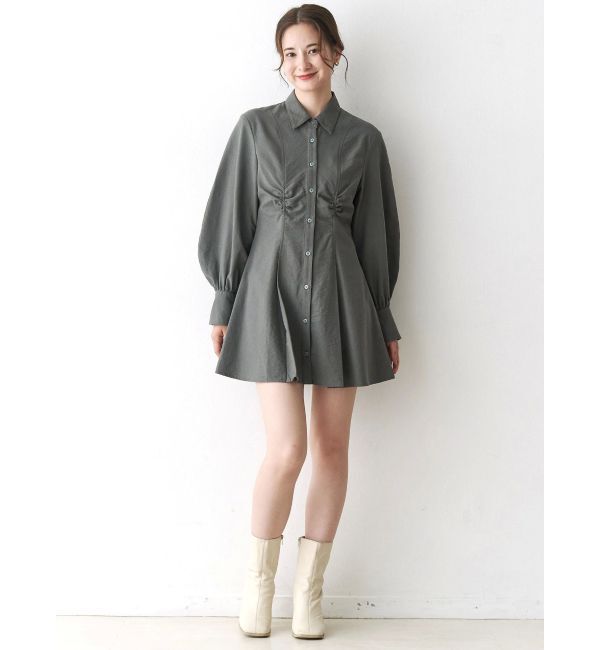 CALNAMUR「ギャザリングシャツミニワンピース」|ワンピース|