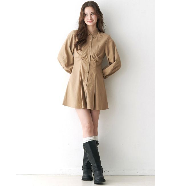 CALNAMUR「ギャザリングシャツミニワンピース」|ワンピース|