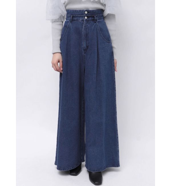 dazzlin「ダブルハイウエストワイドデニムパンツ」|デニム|
