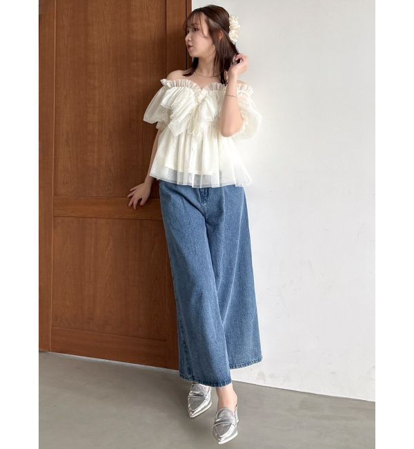 dazzlin「ダブルハイウエストワイドデニムパンツ」|デニム|