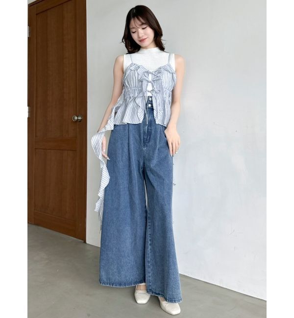 dazzlin「ダブルハイウエストワイドデニムパンツ」|デニム|