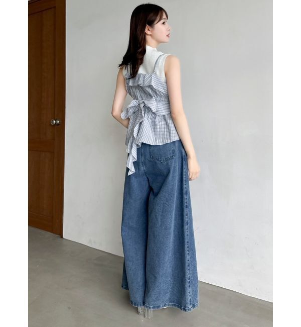 dazzlin「ダブルハイウエストワイドデニムパンツ」|デニム|