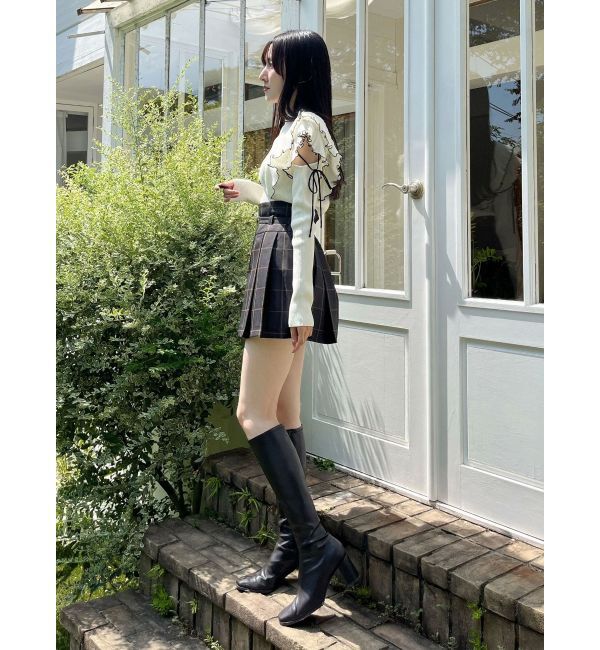 MERCURYDUO「異素材プリーツラッフルリブニット」|ニット・セーター|