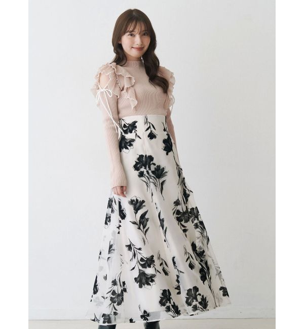 MERCURYDUO「異素材プリーツラッフルリブニット」|ニット・セーター|