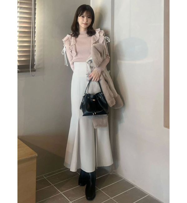 MERCURYDUO「異素材プリーツラッフルリブニット」|ニット・セーター|