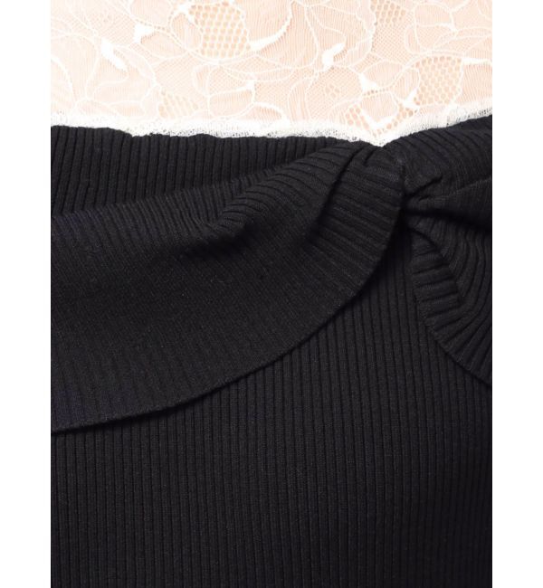 MERCURYDUO「レース切替オフショルニットワンピース」|ワンピース|