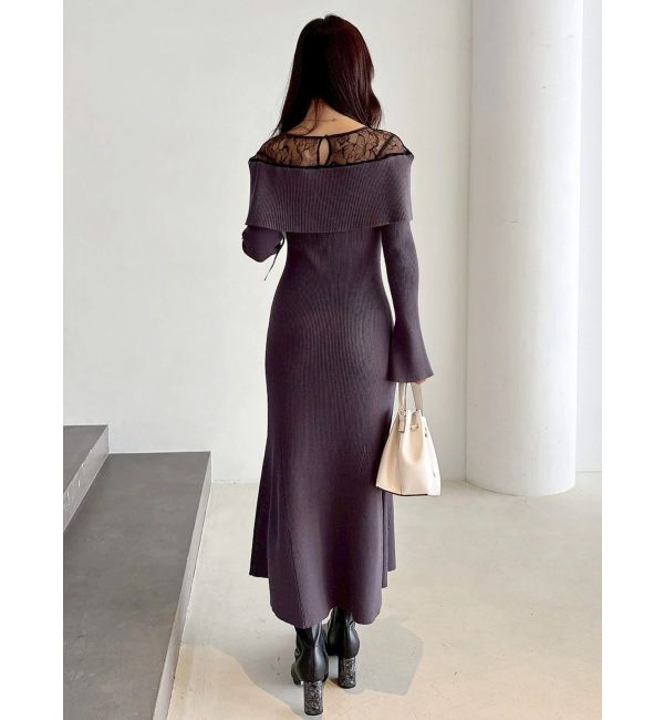 MERCURYDUO「レース切替オフショルニットワンピース」|ワンピース|