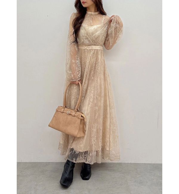 MERCURYDUO「レースギャザーフレアワンピース」|ワンピース|