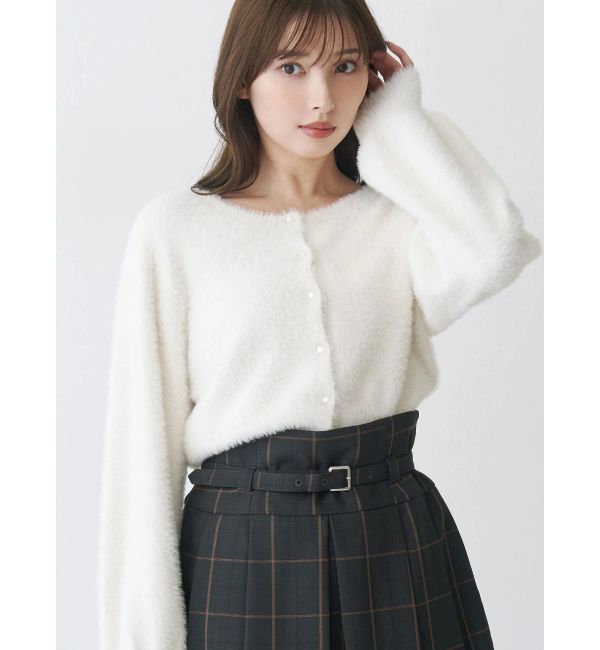 MERCURYDUO「ミニシャギークルーネックカーディガン」|カーディガン|