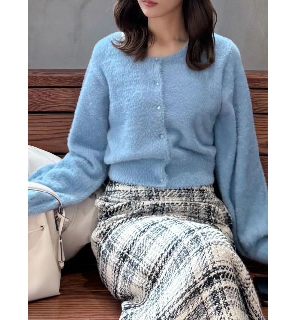 MERCURYDUO「ミニシャギークルーネックカーディガン」|カーディガン|ブルー