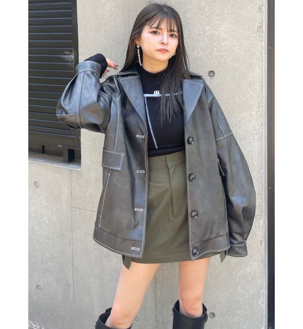 MURUA「フェイクレザーミドルジャケット」|ブルゾン・スタジャン|