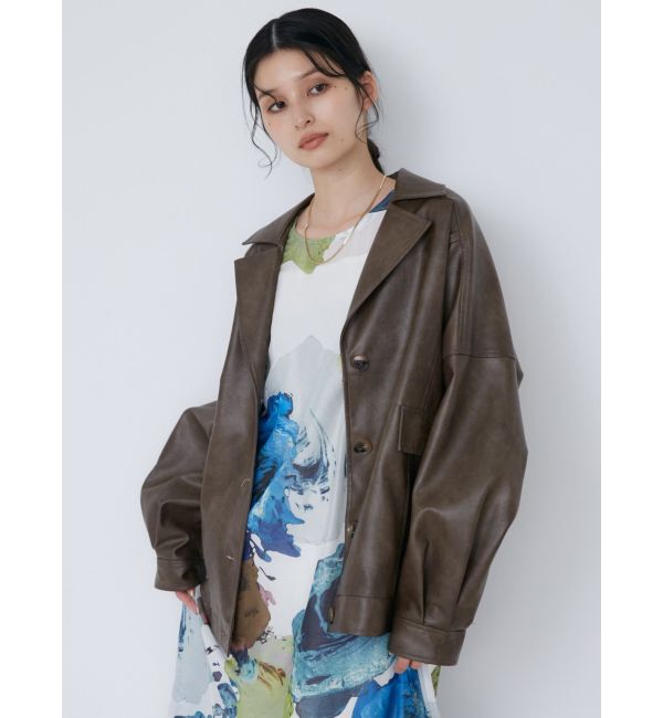 MURUA「フェイクレザーミドルジャケット」|ブルゾン・スタジャン|