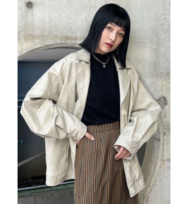 MURUA「フェイクレザーミドルジャケット」|ブルゾン・スタジャン|