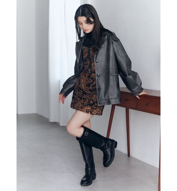 MURUA「フェイクレザーミドルジャケット」|ブルゾン・スタジャン|