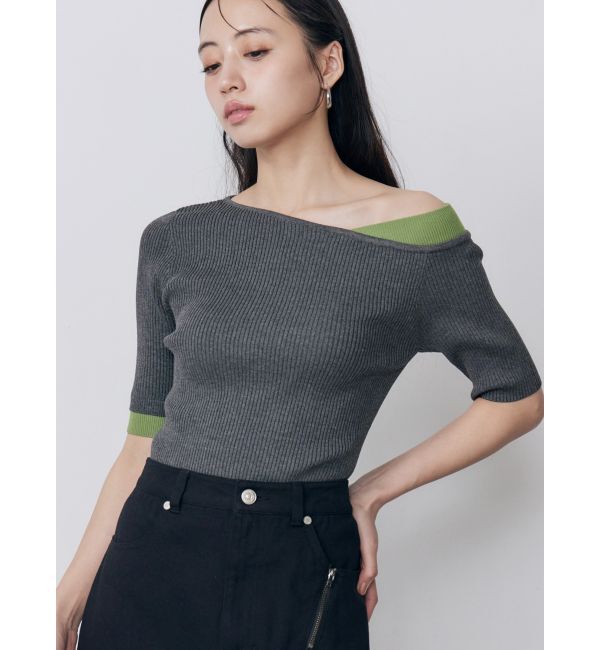 MURUA「レイヤードワンショルハーフニット」|ニット・セーター|グレー