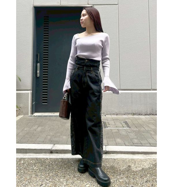 LAGUNAMOON「ハイウエストラインディティールデニムパンツ」|デニム|