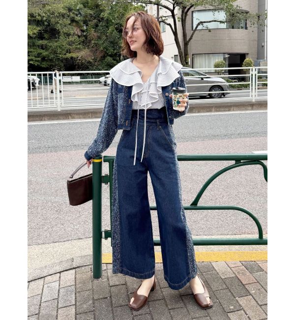 LAGUNAMOON「ハイウエストラインディティールデニムパンツ」|デニム|