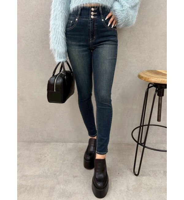 EVRIS「ワイドベルトハイウエストスキニーデニムパンツ」|デニム|