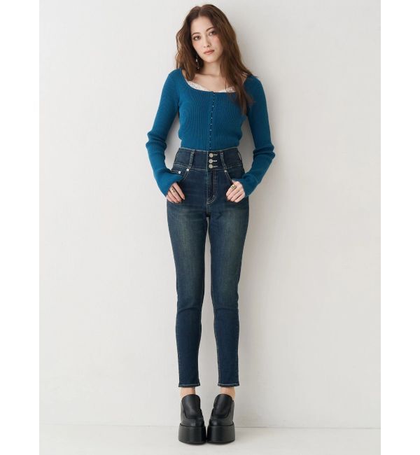 EVRIS「ワイドベルトハイウエストスキニーデニムパンツ」|デニム|