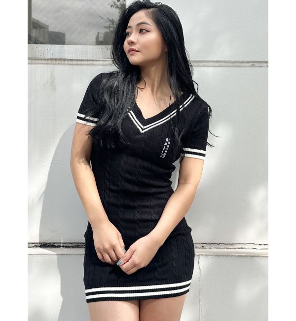 GYDA「POSHハーフスリーブケーブルニットワンピース」|ワンピース|