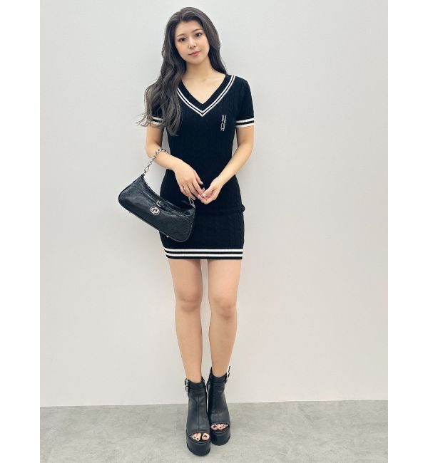 GYDA「POSHハーフスリーブケーブルニットワンピース」|ワンピース|