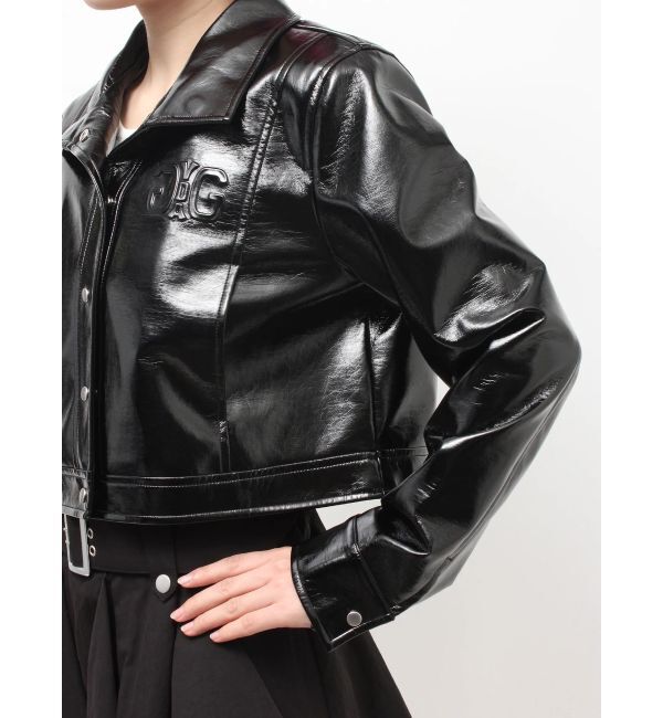 GYDA「Symmetry GYDA EMBOSSパテントフェイクレザーショートジャケット」|ライダースジャケット|