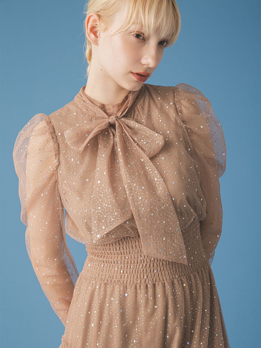 FURFUR「ロングスリーブラメチュールドレス」|ドレス|