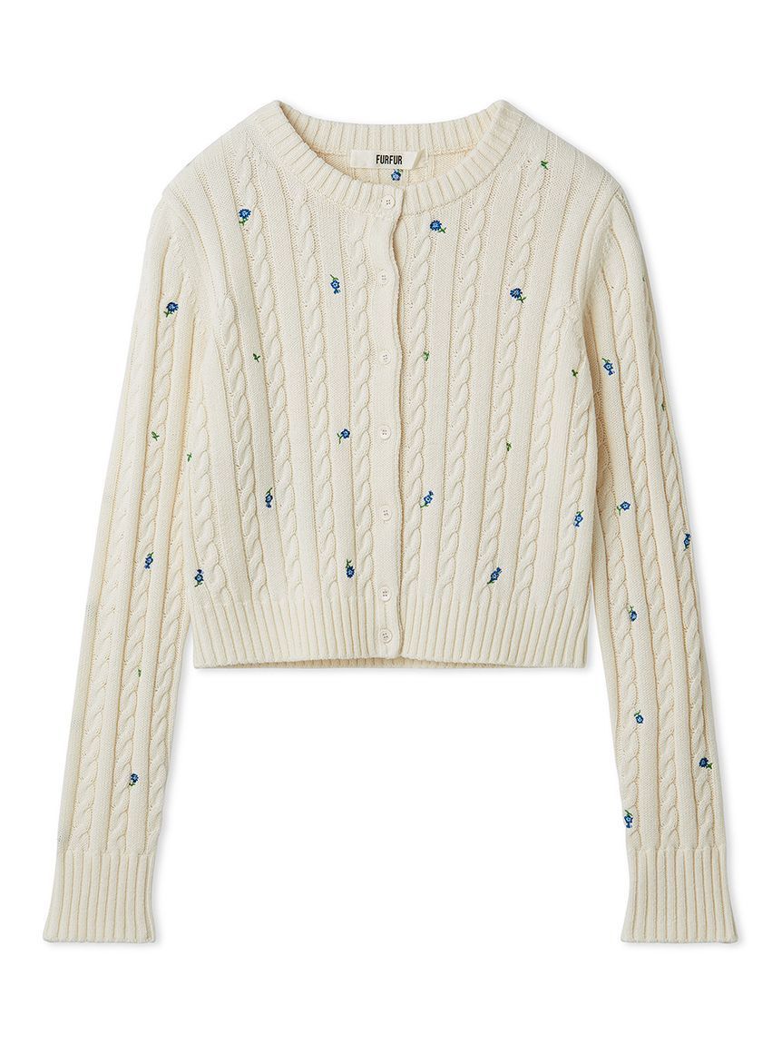 FURFUR「フラワー刺繍ケーブルカーディガン」|カーディガン|