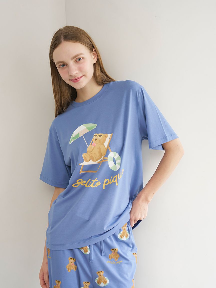 gelato pique「【接触冷感】サマーベアワンポイントTシャツ」|ルームウェア|NVY