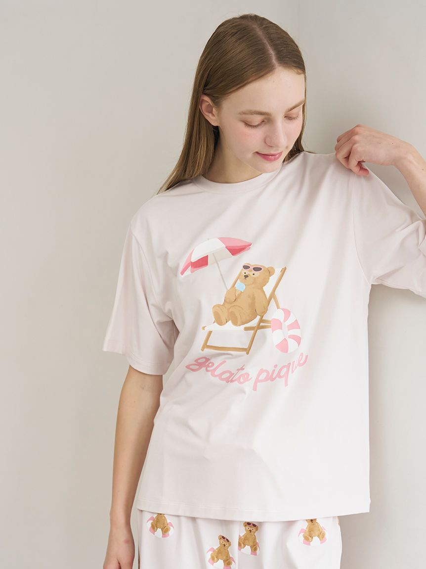 gelato pique「【ONLINE限定】【接触冷感】サマーベア柄ワンポイントTシャツ&ロングパンツセット」|ルームウェア|