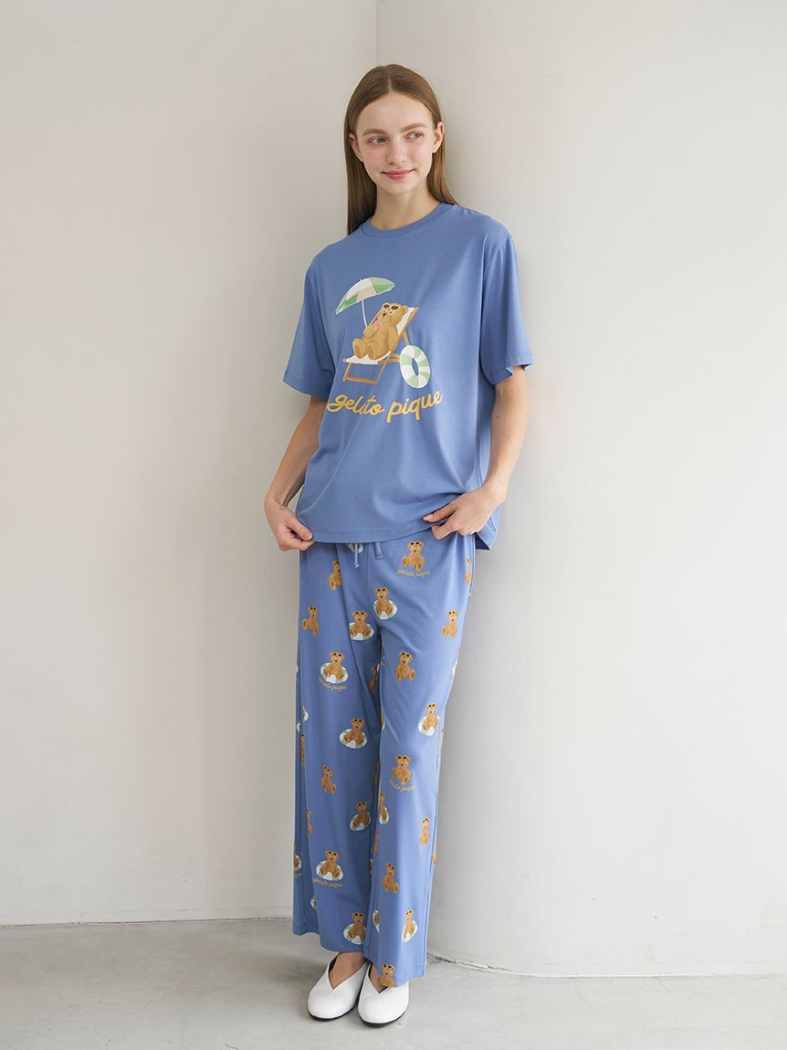 gelato pique「【ONLINE限定】【接触冷感】サマーベア柄ワンポイントTシャツ&ロングパンツセット」|ルームウェア|