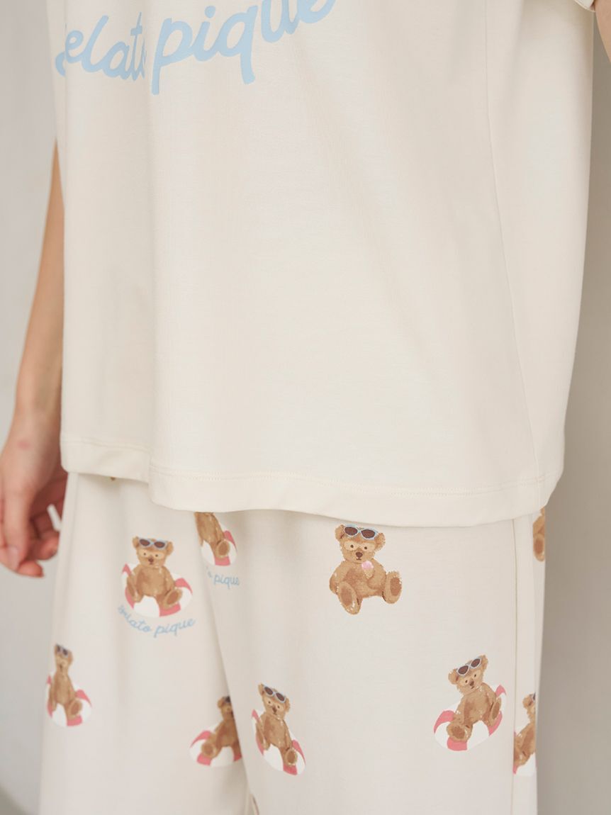 gelato pique「【ONLINE限定】【接触冷感】サマーベア柄ワンポイントTシャツ&ロングパンツセット」|ルームウェア|