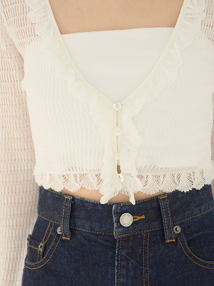 SNIDEL「シアーフリルコンパクトカーディガン」|カーディガン|