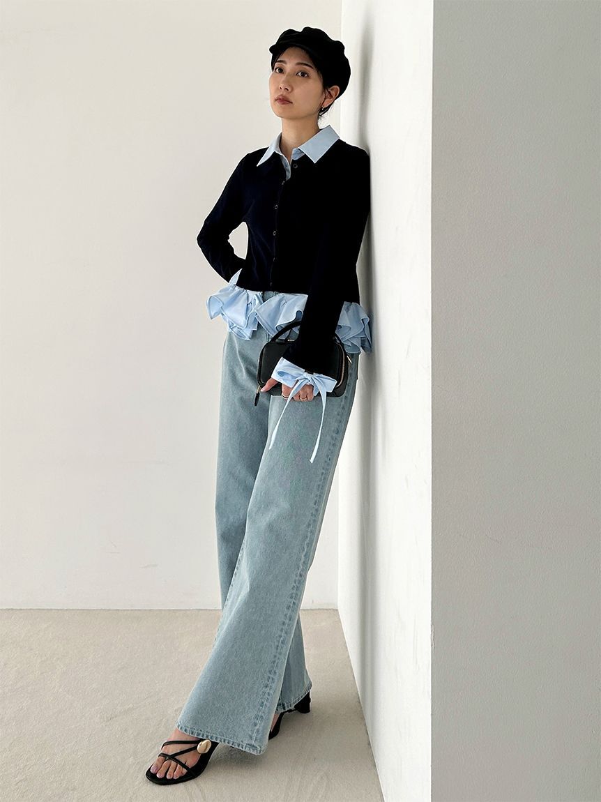 SNIDEL「シャツドッキングヘムボリュームニットプルオーバー」|ニット・セーター|