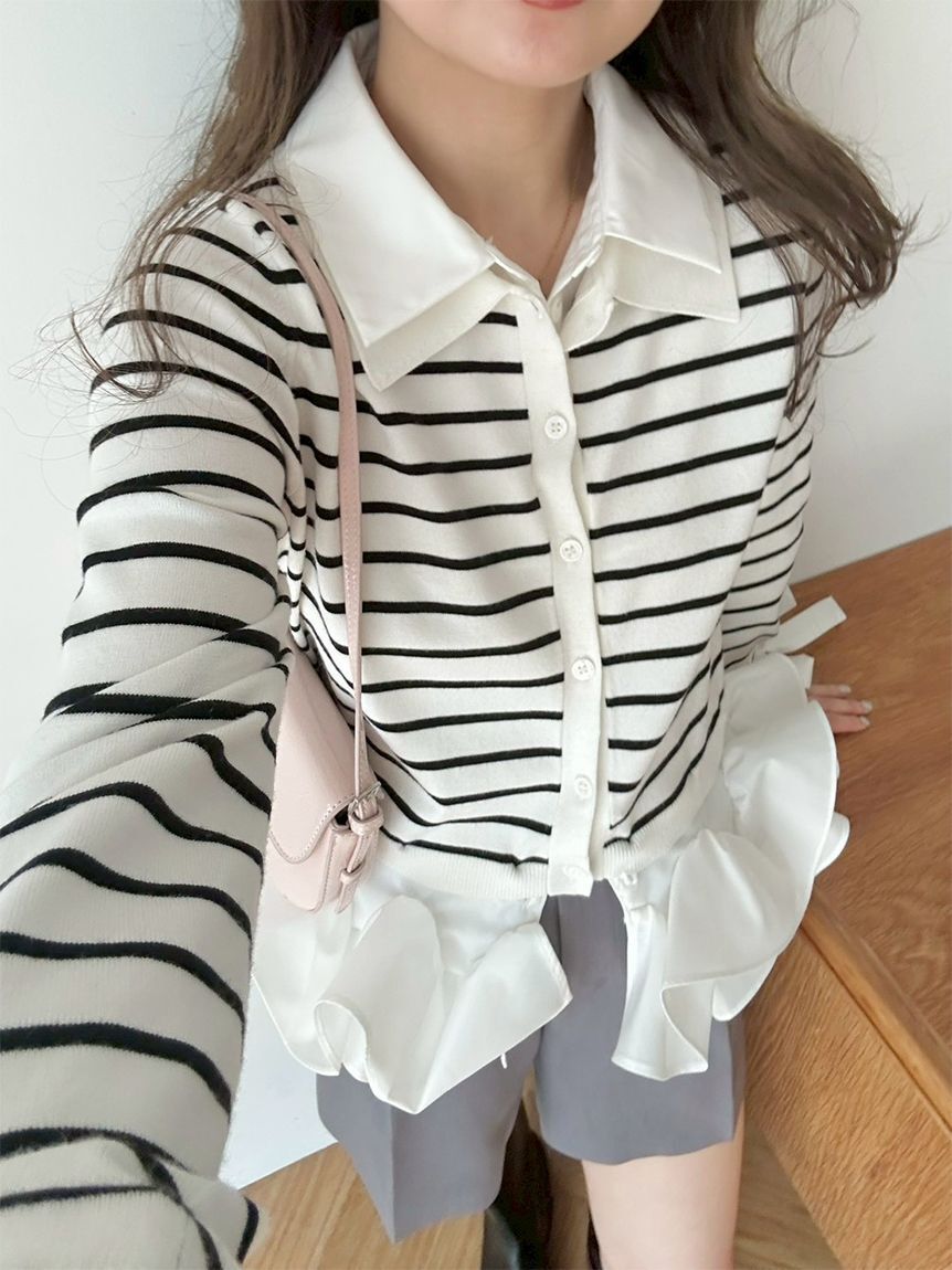 SNIDEL「シャツドッキングヘムボリュームニットプルオーバー」|ニット・セーター|