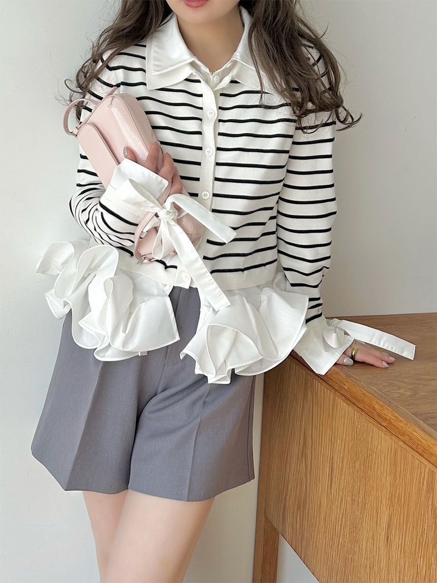 SNIDEL「シャツドッキングヘムボリュームニットプルオーバー」|ニット・セーター|