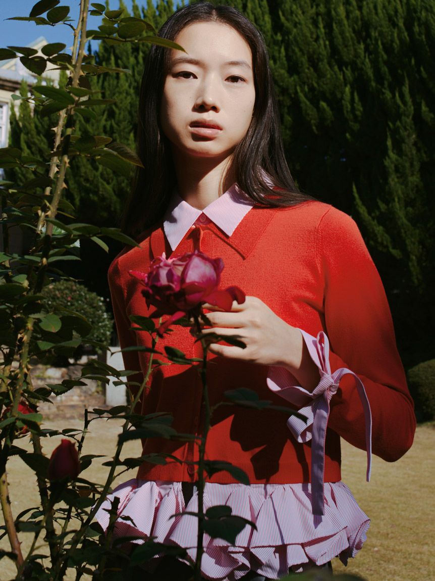 SNIDEL「シャツドッキングヘムボリュームニットプルオーバー」|ニット・セーター|