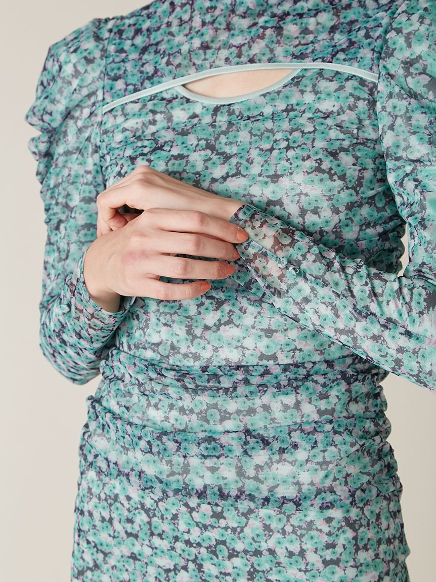 LILY BROWN「カッティングチュールプリントワンピース」|ドレス|