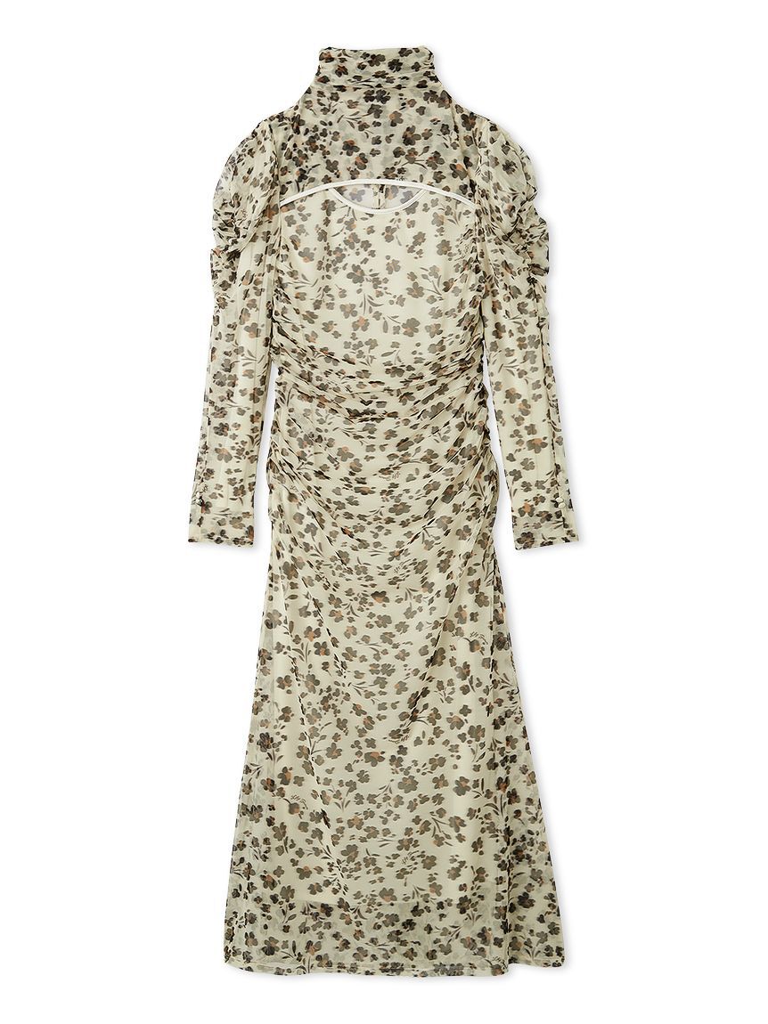 LILY BROWN「カッティングチュールプリントワンピース」|ドレス|BEG