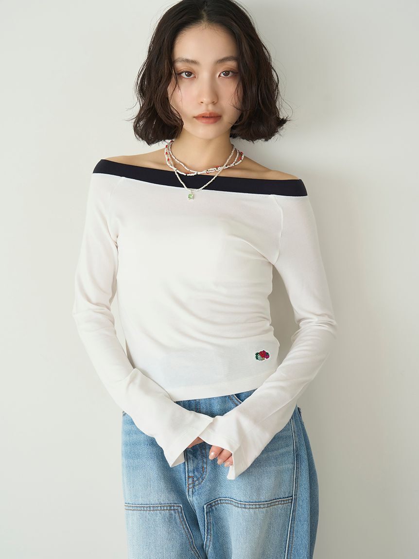 LILY BROWN Lingerie「【LILY BROWN Lingerie&times;FRUIT OF THE LOOM】2wayオフショルダートップス」|Tシャツ・カットソー|WHT