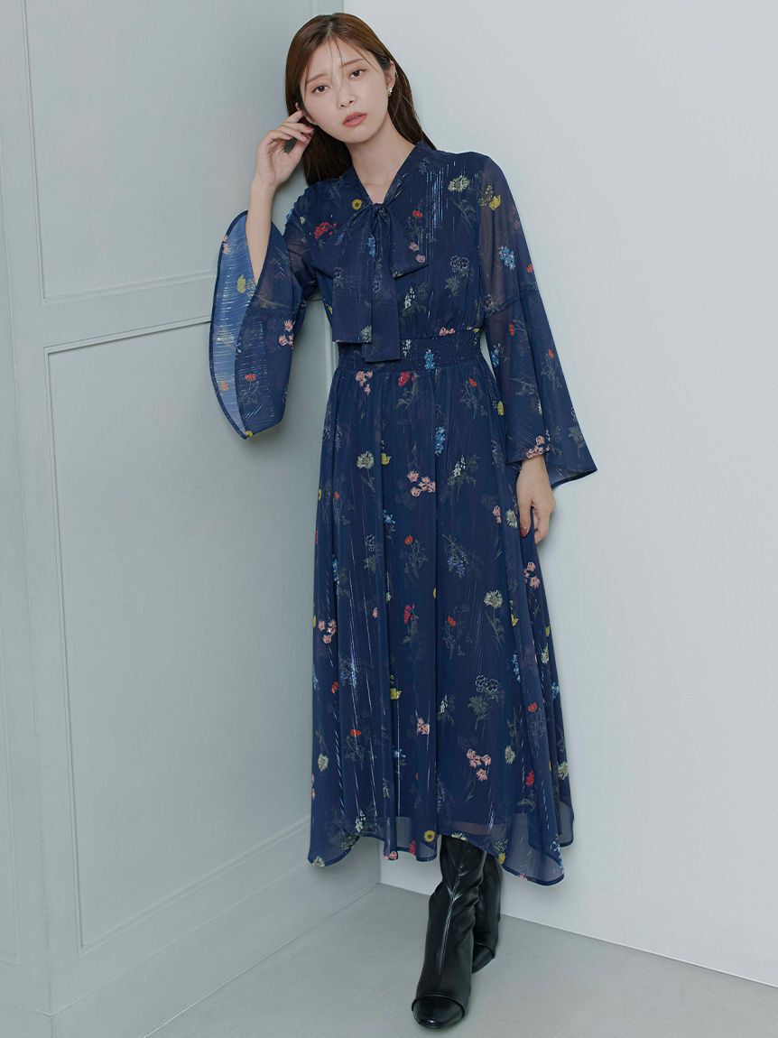 CELFORD「フラワープリントボウタイワンピース」|ワンピース|NVY