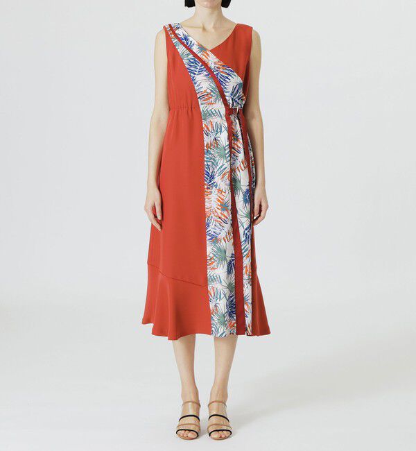  「【手洗い可】ブロッキングボタニカルプリントワンピース」|ワンピース|