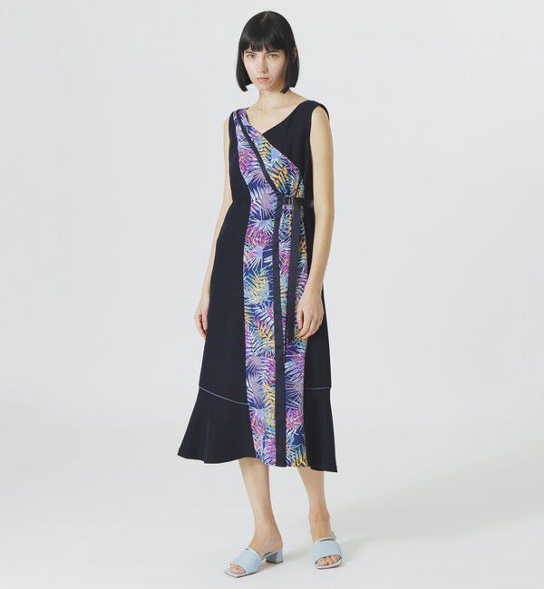  「【手洗い可】ブロッキングボタニカルプリントワンピース」|ワンピース|