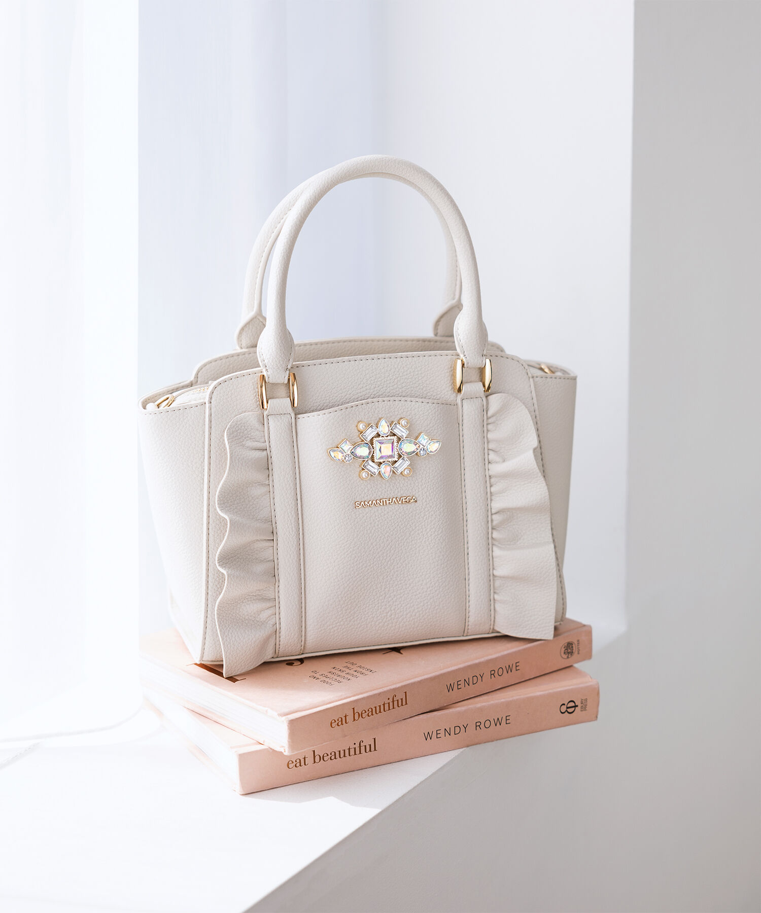 Samantha Vega「ビジューフリルハンドバック」|ハンドバッグ|ホワイト